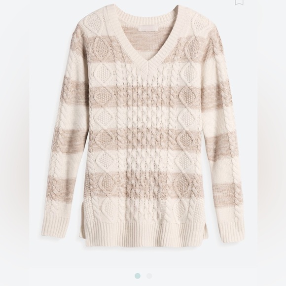 Emily Rose (bought on stitch fix). women’s V-neck sweater. Size XL.Cream and tan - Picture 1 of 13